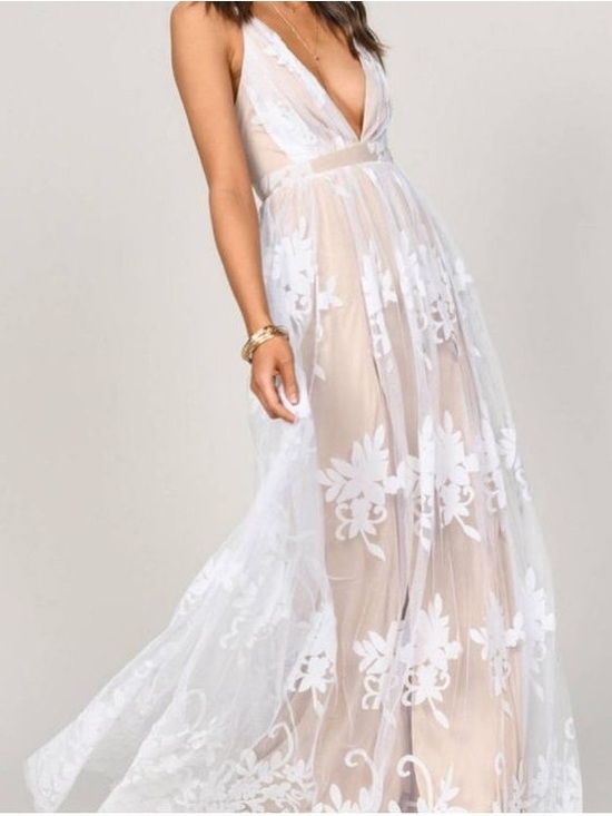 Luxxel Dresses & Skirts - Luxxel White Sheer Floral V-Neck Maxi Dress